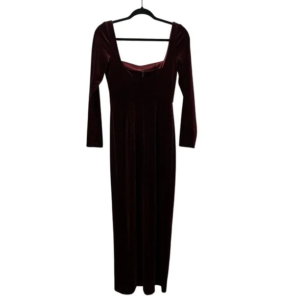 Jenny Yoo Rachel Dark Berry Stretch Velvet Square Neckline Gown‎ Women's Size 2 - Picture 5 of 10